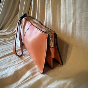 befen Genuine Leather Wristlet Clutch with RFID Protection in Carrot Orange
